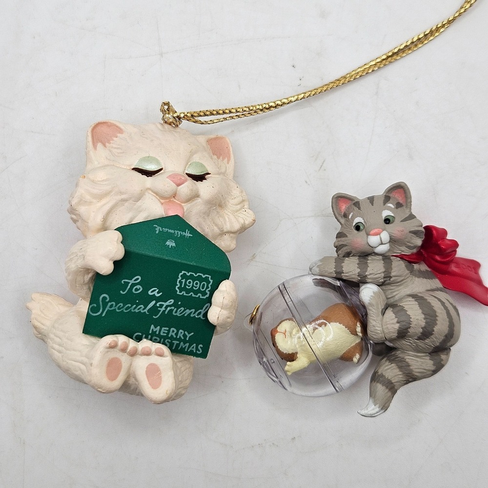 Vintage Cat Christmas Ornament Lot Special Friend Kitten Hamster